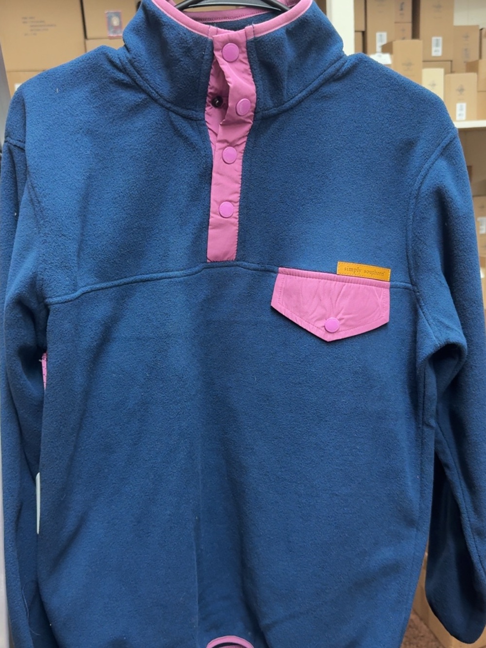 Simply Southern Blue Fleece Pullover with Pink Accents
